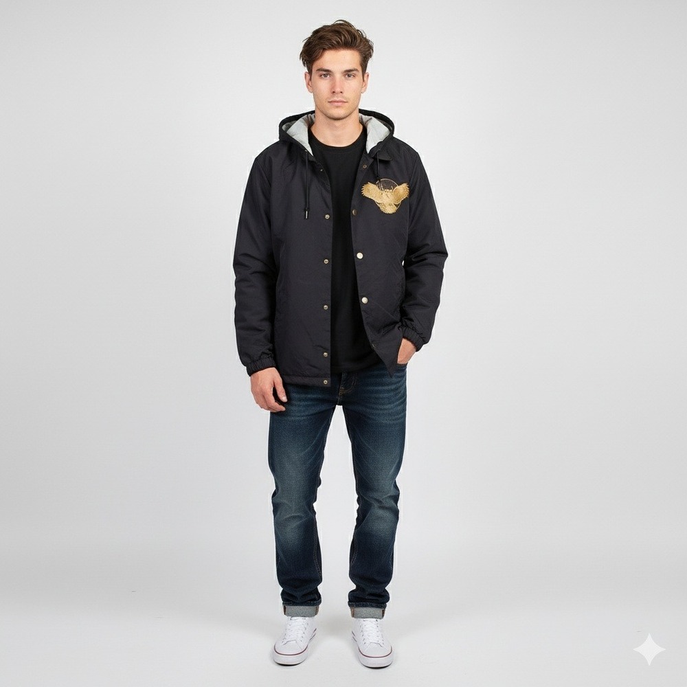 Jungletelevision‎ Rain Coat Mens M Black Owl Outdoor Hiking Sports Coach Jacket